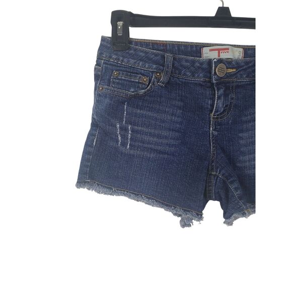T Five Denim Shorts Juniors 5 Low Rise Raw Hem Distressed Summer - Picture 3 of 5